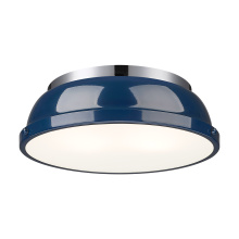 Golden 3602-14 CH-NVY - Yep by Golden Lighting Duncan 2-light Flush Mount in Chrome and Navy Blue shade